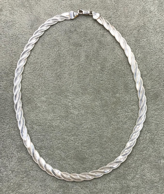 925 Italy Silver Twisted Braided Herringbone Necklace 16''  weight 11.66g N6