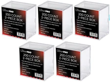 5 Ultra Pro 200 Count Clear 2-Piece Card Storage Boxes Case Sports Trading Slide