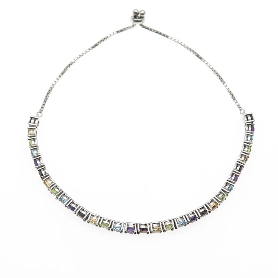 925 Sterling Topaz Amethyst Garnet Citrine & Peridot Adjustable Bracelet 6-10.5" - Image 4 of 4