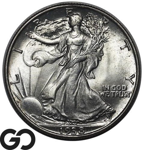 1938 Walking Liberty Half Dollar Lustrous Solid Gem BU+