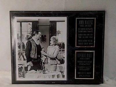 Vtg Black And White Plague Marble Look Frame 12 X15 John Wayne Lucille Ball READ