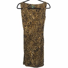 Lauren Ralph Lauren Womens 2 Leopard Print Faux Wrap Sleeveless Sheath Dress