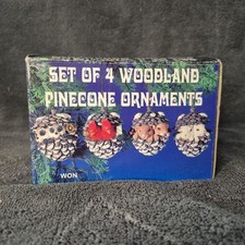 Set of 4 Vintage Woodland Pinecone Christmas Ornaments very Cute Forest Animals