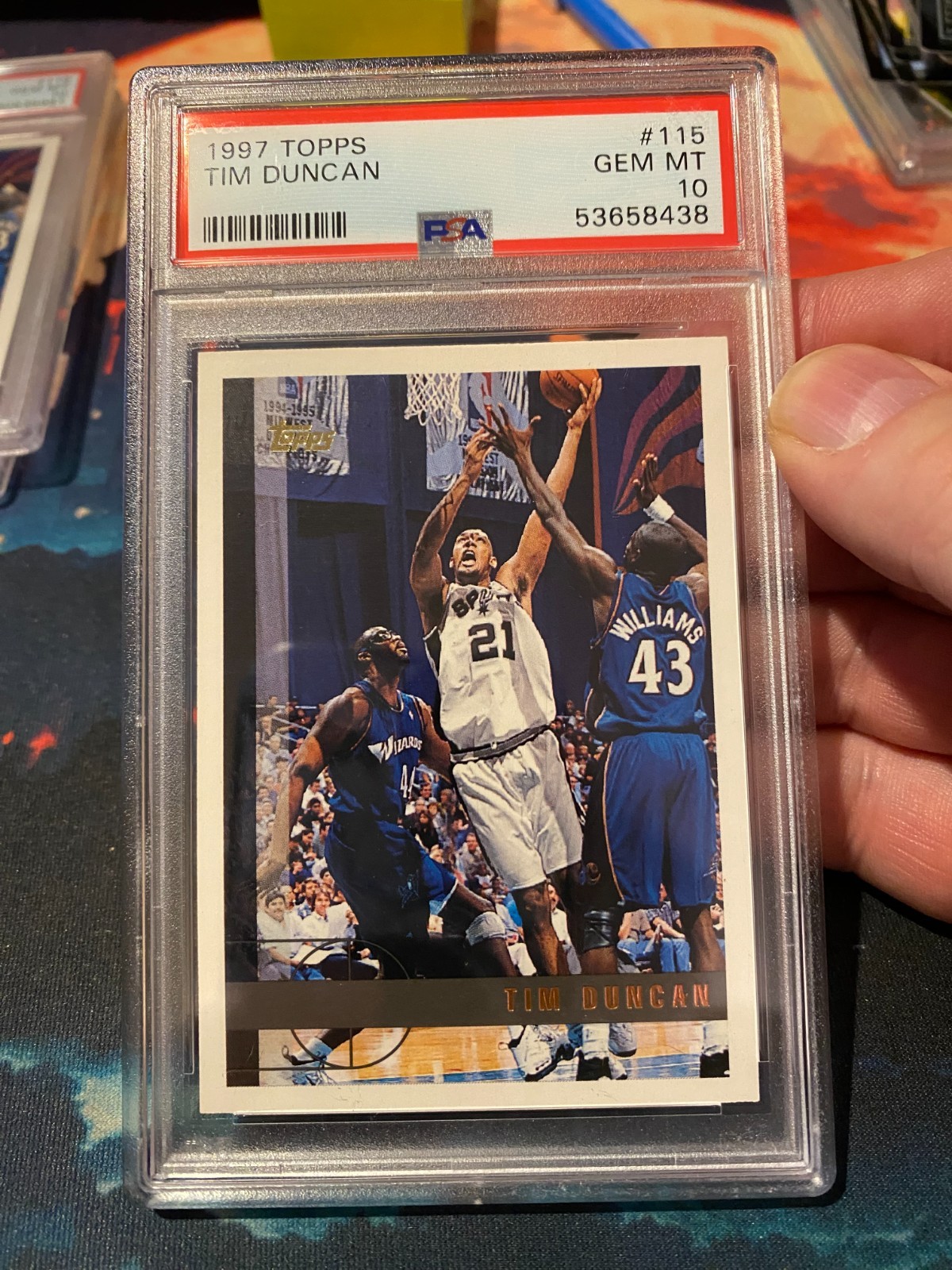 1997 Topps Tim Duncan PSA 10 Rookie Card view 3
