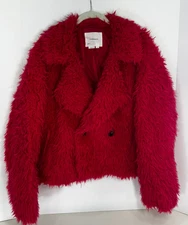 Anthropologie Faux Fur Pink Shag Double-Breasted Jacket