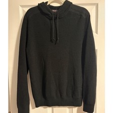 Michael Kors Mens Black Wool Blend Knit Hoodie Sweater Drawstring Ribbed Trim