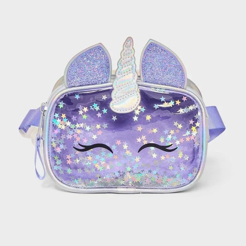 Cat & Jack Purple Unicorn Glitter Kids Fanny Waist Pack Bag w Stars NWT