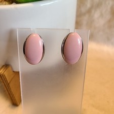 Unbranded Elegant Pink and Silver Enamel Stud Earrings Lobe Area 1.0" Fashion