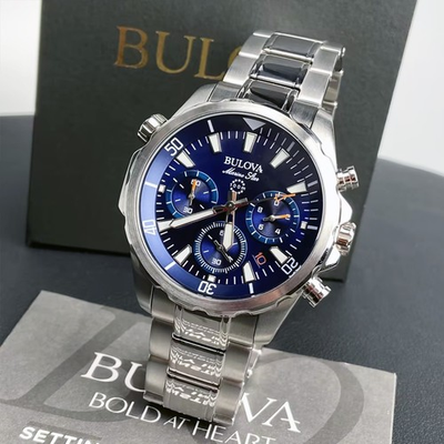#ad Men#x27;s Bulova Marine Star Blue Dial Chronograph 96B256 Quartz New Watch 43mm $156.00
