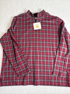 Bechamel Red Black Plaid Quarter Zip Long Sleeve Tunic Top Cotton Size 1X NWT