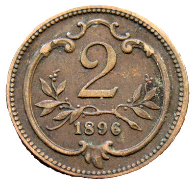 AUSTRIA FRANZ JOSEPH I 1896 2 HELLER, BRONZE km# 2801 yes we do combine postage