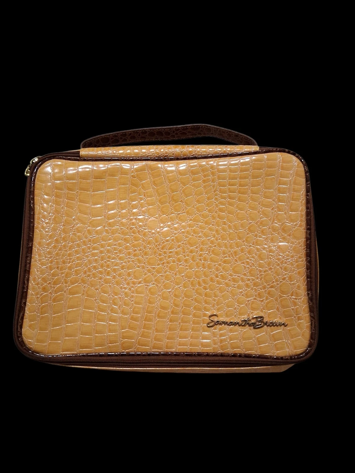 Samantha Brown Travel Organizer Case Faux Croc Makeup Cosmetic Storage Bag Gold