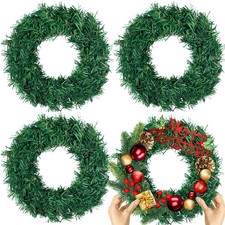 4 Pcs Christmas Wreath 10 Inch Green Artificial Wreaths DIY Faux Plain Wreath...