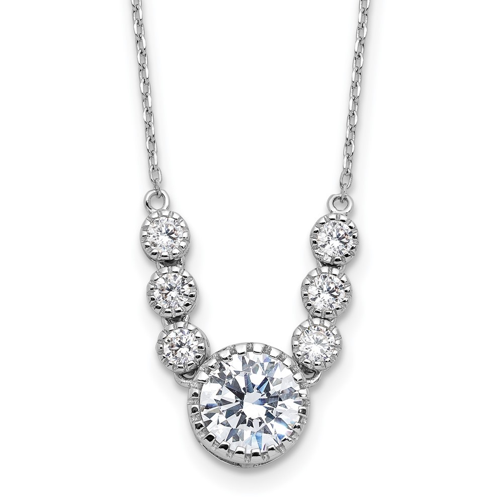 Sterling Silver Rhodium Plated CZ Necklace 16 Inch with 2 Inch Extender