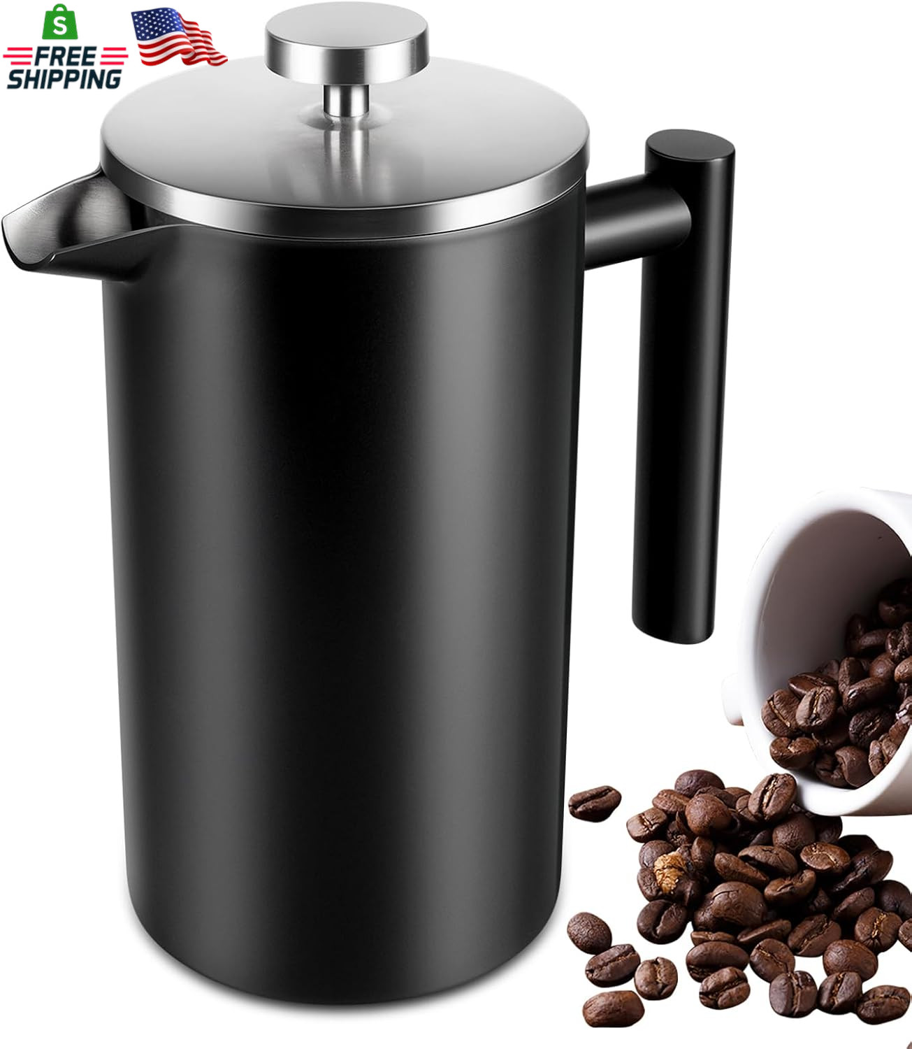 34 OZ Large French Press, Premium Stainless Steel Sturdy Ins
