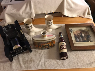 VTG LOT OF 6 TUBORG GOLD HORN MUG WHISKEY JIM BEAM CAR SCHLITZ LIGHT BAR MANCAVE