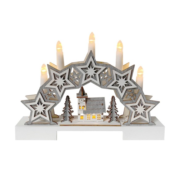 Schwibbogen Sterne Und Kirche Weiß Grau Lichterbogen Weihnachtsdeko-image