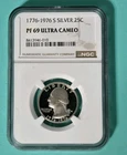1776 - 1976 SILVER 25c WASHINGTON BICENTENNIAL QUARTER  NGC PF69 UC - COIN