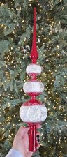 VTG Soffieria De Carlini Italy Glass Christmas Tree Topper Reflectors finial Red