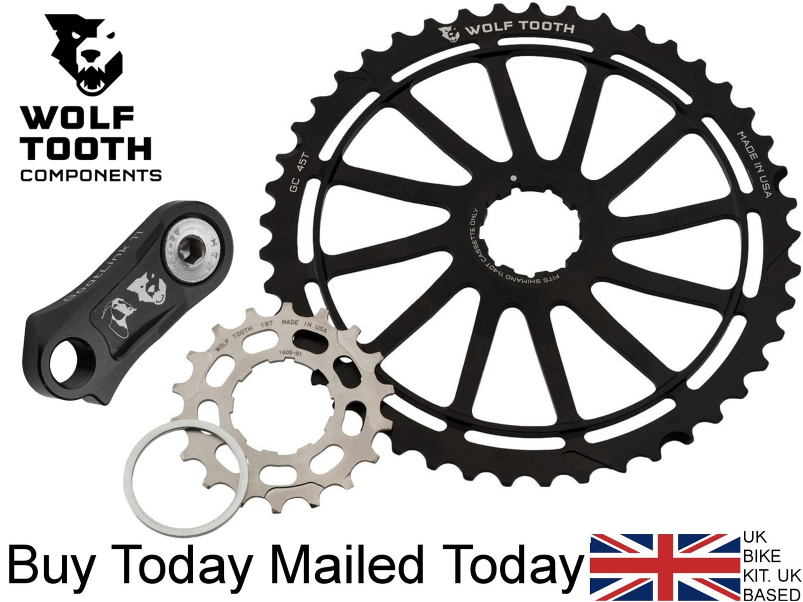 Wolf Tooth GC 45 T & 18t Cog s & Spacer Wide Range Shimano XT XTR 11-40 42 Kit Wolf Tooth GC 45 T & 18t Cog s & Spacer Wide Range Shimano XT XTR 11-40 42 Kit
