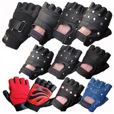 LEATHER FINGERLESS GLOVES BIKERS GYM DRIVING CYCLING WHEELCHAIR USERS PAINTBALL