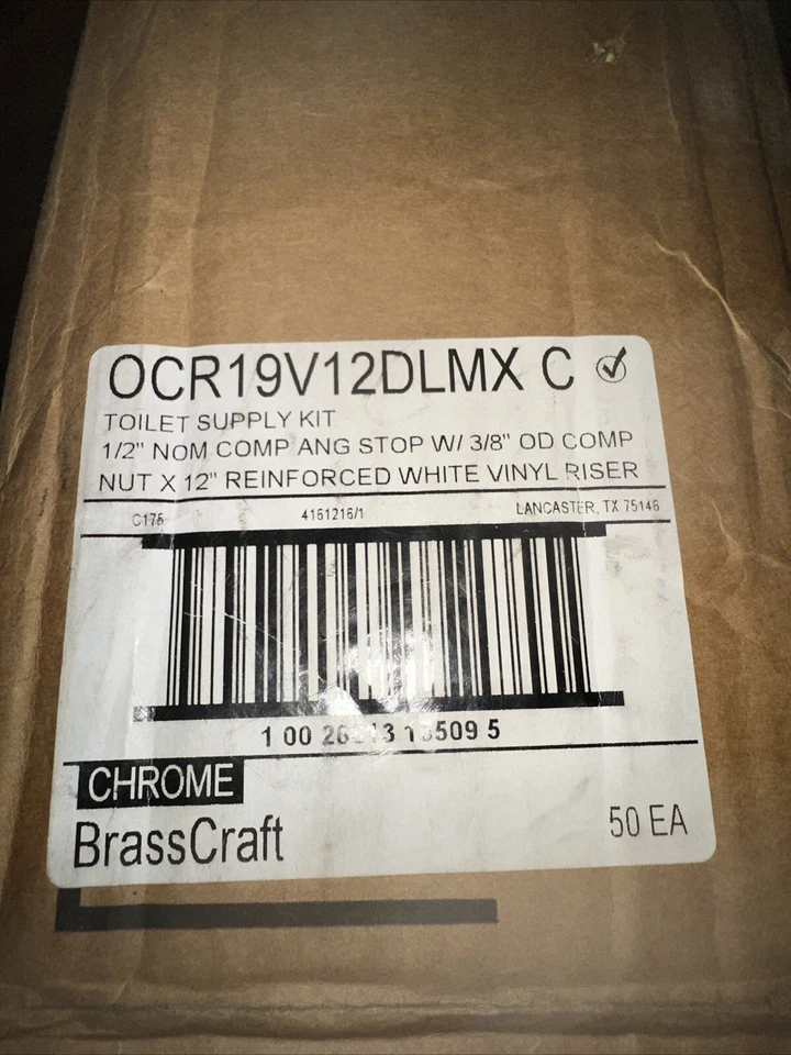 KIT DE INODORO 1/2 Nom Comp Ang Stop 3/8 OD Comp X 12” Elevador Vinilo Blanco (50 Para Caja) Foto 2 de 4