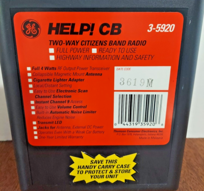 GE Help 3-5920 Full Power 40 Channel CB Radio for Emergency or