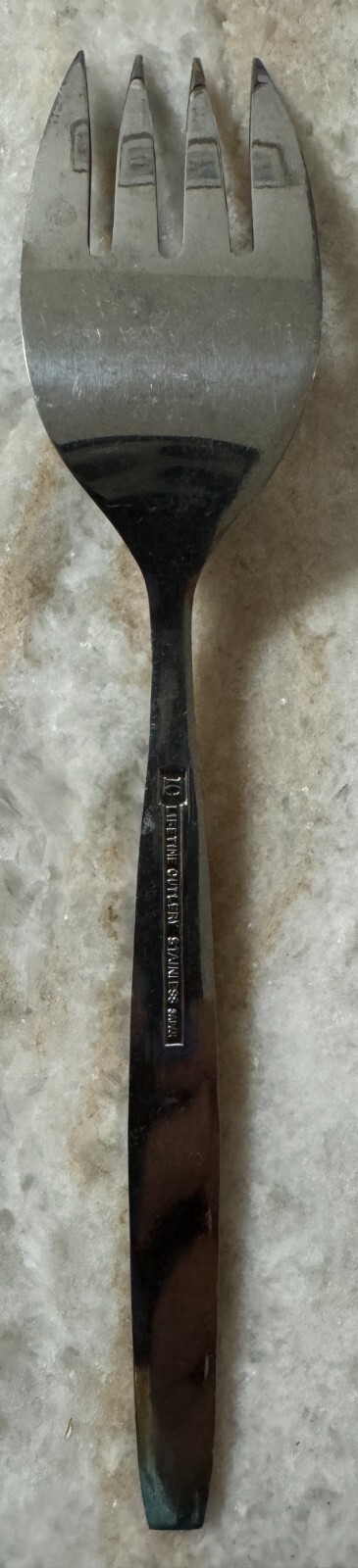 VTG Lifetime Cutlery Stainless Japan Glossy Serving Fork 7 3/8" black Rose Patte