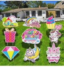 9PC Birthday Sign Happy Birthday Yard Sign with Stakes Unicorn Lawn Decoration 