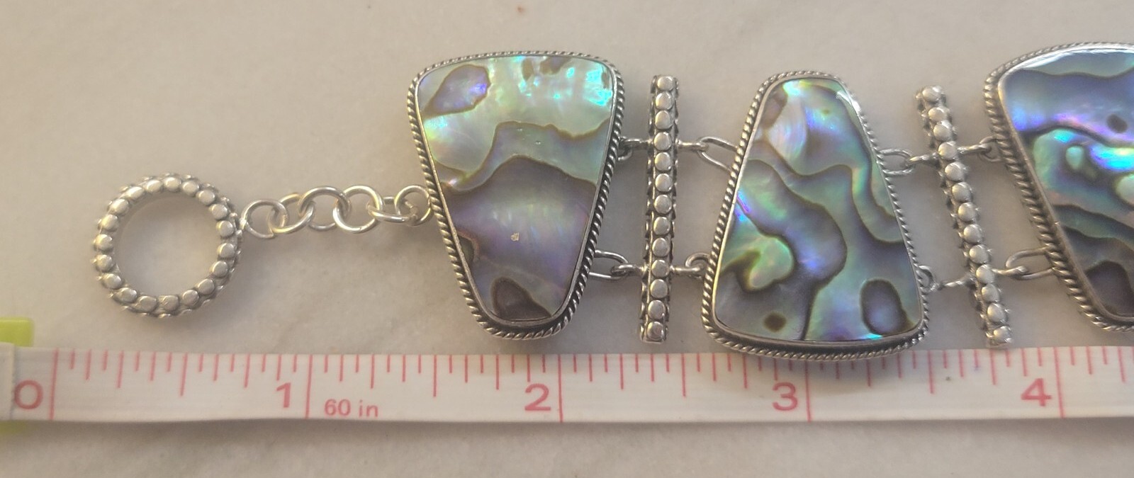 925 Silver Abalone Toggle Clasp Link Bracelet Sig… - image 7