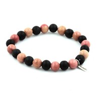 Edelsteine & Halbedelsteine Armband Perlen Rhodonit + Onyx Schwarz Matt 8 Mm