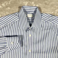 Ermenegildo Zegna Dress Shirt Mens 41/16 White/Blue Striped Cotton Button Down