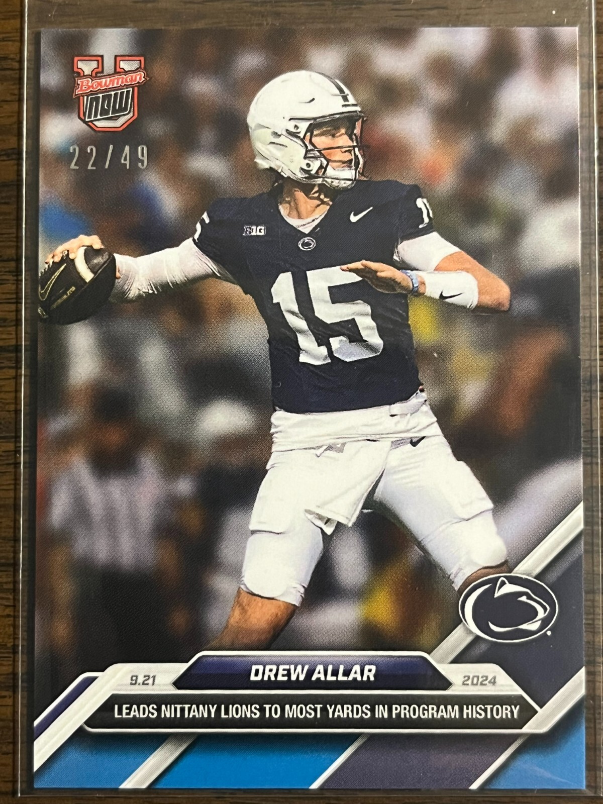 2024-25 Topps Bowman U Now NCAA #15 Drew Allar Penn State Nittany Lions BLUE /49