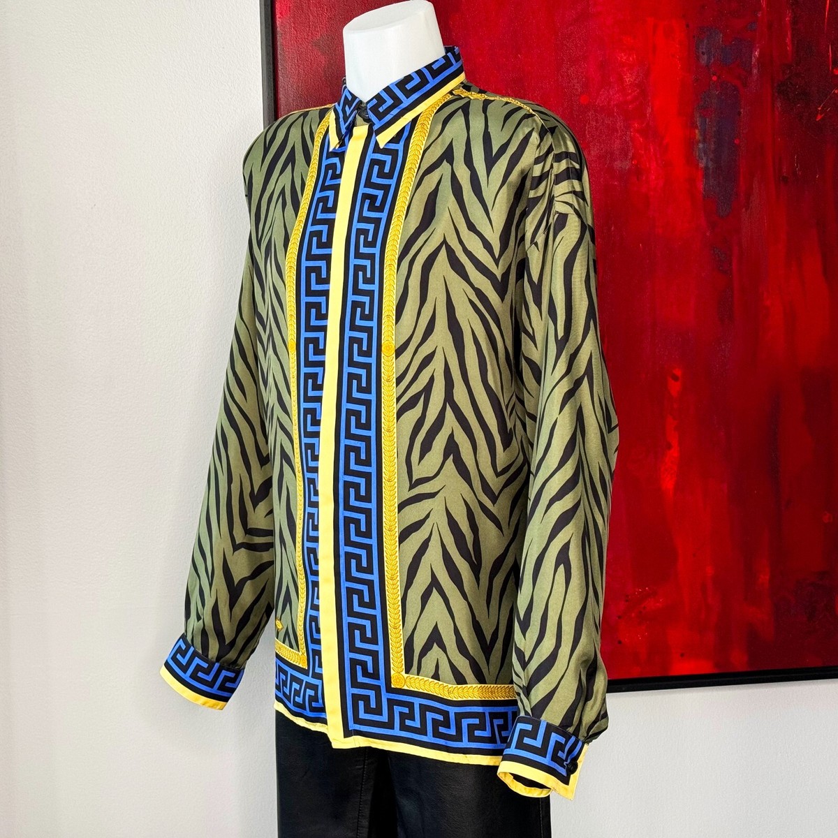 GIANNI VERSACE silk shirt Animal & Greek Key print size IT 52 from
