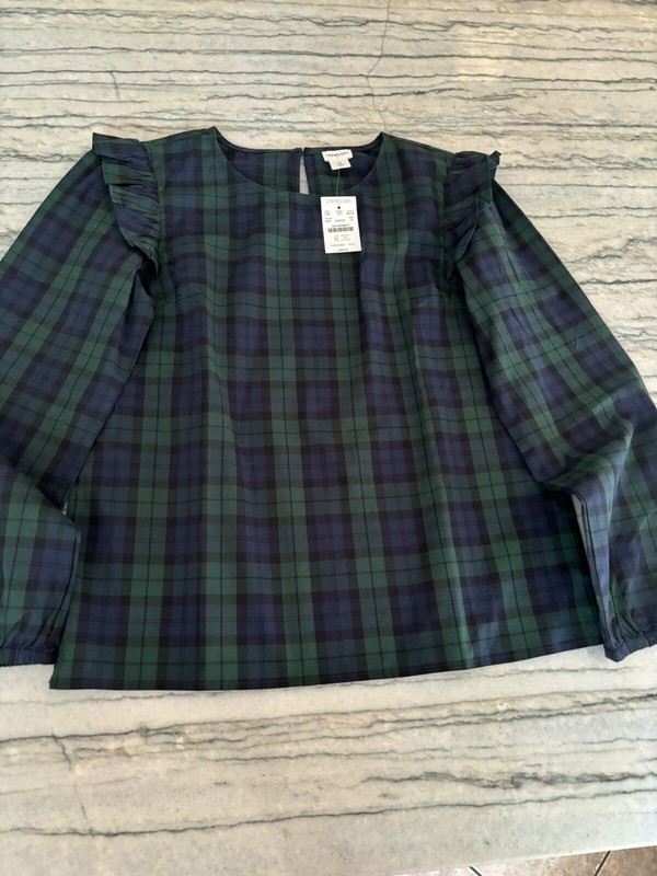 NWT - Crewcuts Girls Blue and Green Ruffle Plaid Blouse Top Size 14