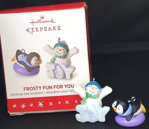 Hallmark FROSTY FUN FOR YOU 2 Miniature Mini Christmas Ornaments penguin snowman - Picture 10 of 11