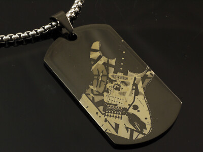 Rockys  Edelstahlkette Dog Tag groß mit Gitarren Design und 50 cm Edelstahlkette