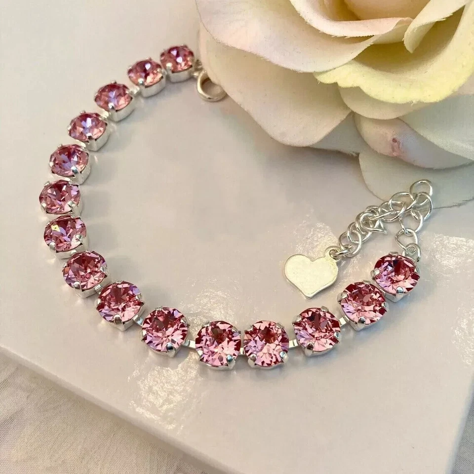 Brazalete Tenis 10.0 Ct Corte Redondo Simulado Rubí Rosa Chapado en Oro Blanco 14K Foto 2 de 4