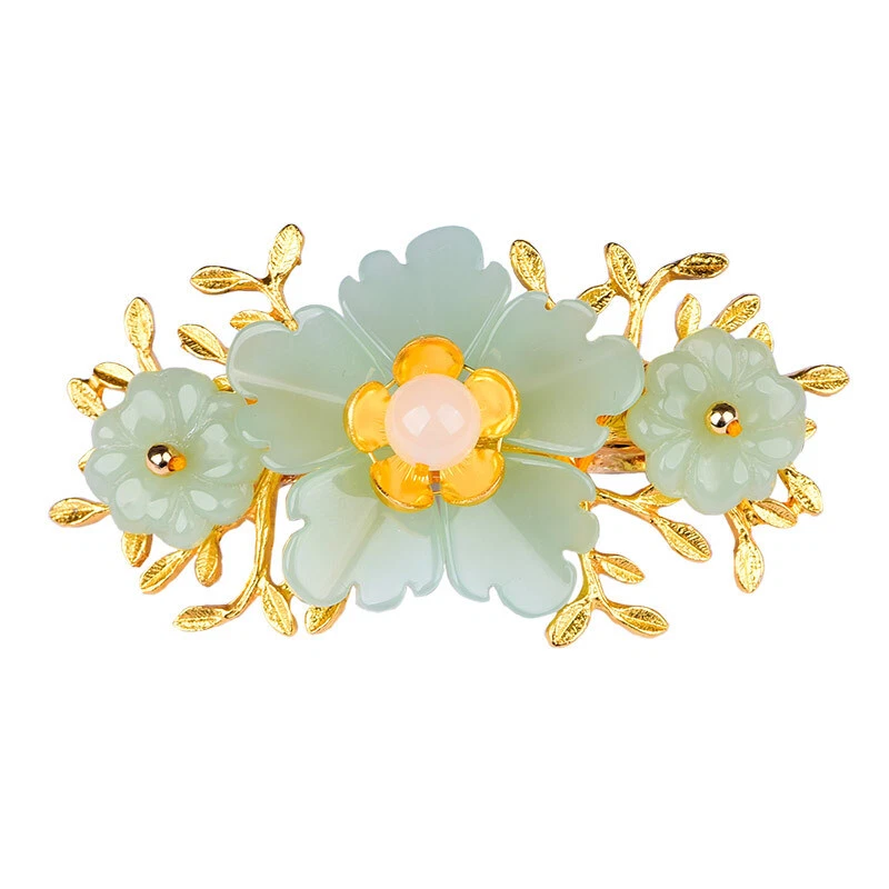 Заколка для волос заколка цветок зеленого нефрита ювелирные изделия натуральная роскошь серебро 925 заколка - Изображение 2 из 3