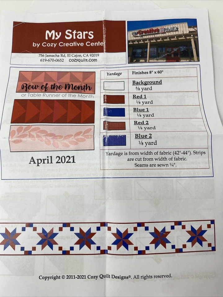 Cozy Quilt Designs Table Runner Of the Month, My Stars (Apr 21) Quilting Kit - Image 3 of 4