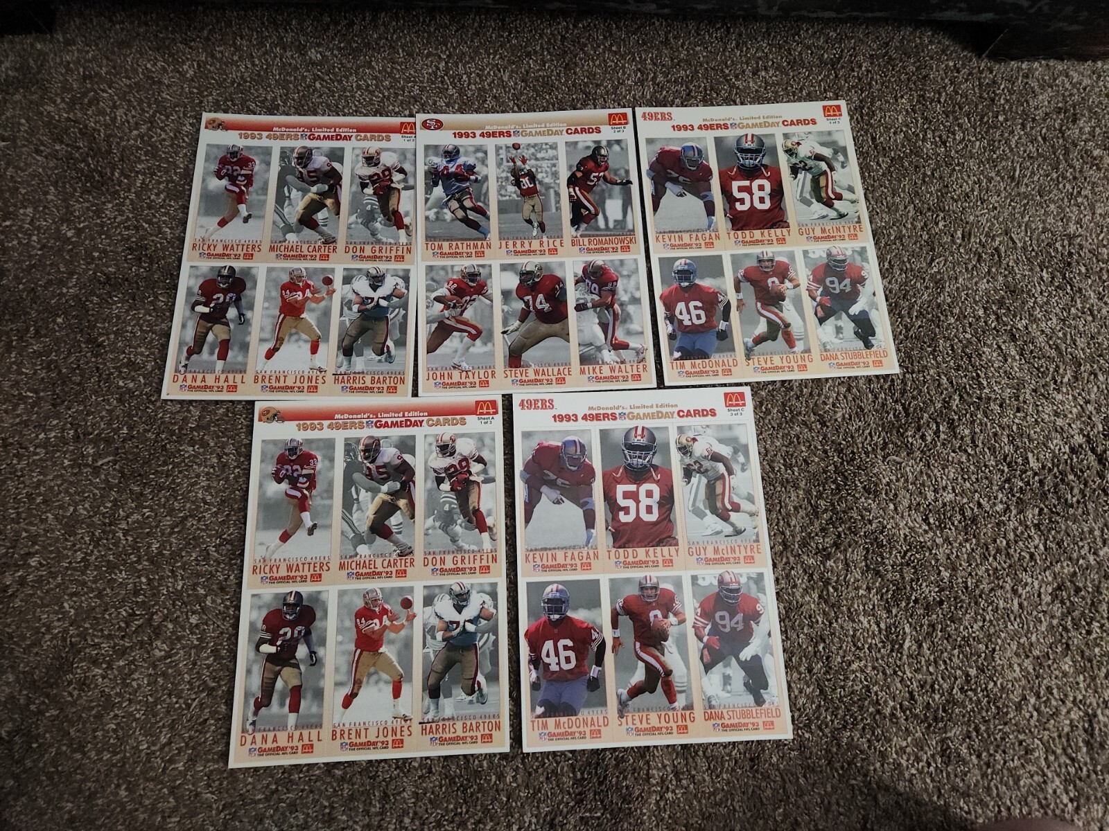 1993 San Francisco 49ers McDonald’s NFL GameDay Collector Cards - 3 Sheets +