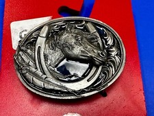 Horse Head in Lucky Horseshoe Western Rodeo Cowboy Big Cabin NOS Belt Buckle
