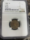 1858 1C Indian Cent ~ Pattern J-208 P-259  NGC PF 63 ~ 5-Leaf Laurel Design Z191