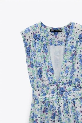 Zara Blue Floral Print Midi Dress Size S UK10 New | eBay