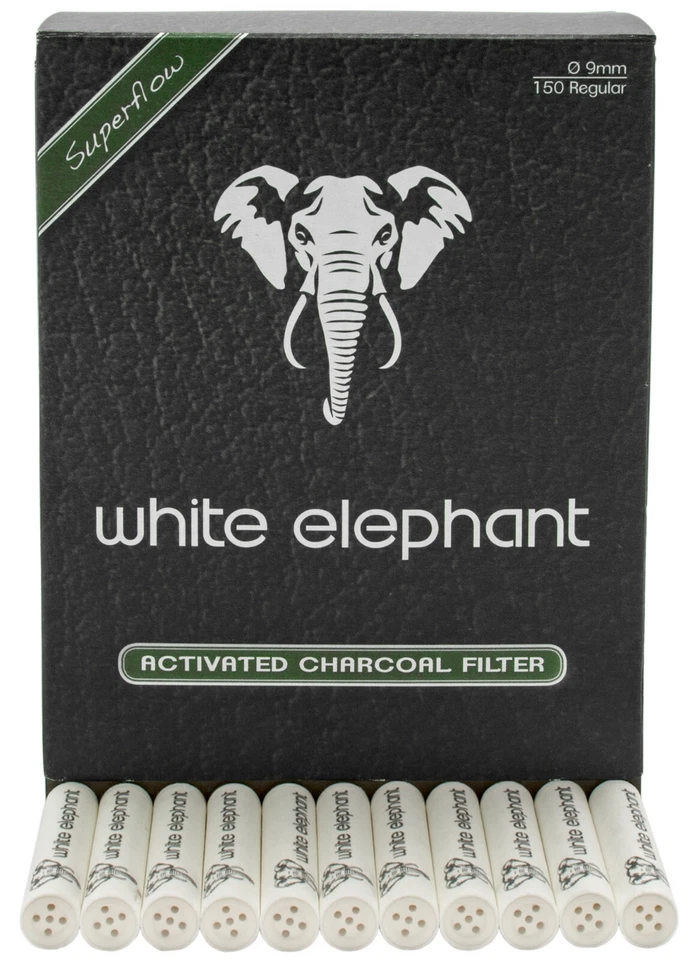 Pfeifenfilter WHITE ELEPHANT Aktivkohle Superflow 9mm Set 300 Stück 2x150 Boxen - Bild 2 von 2