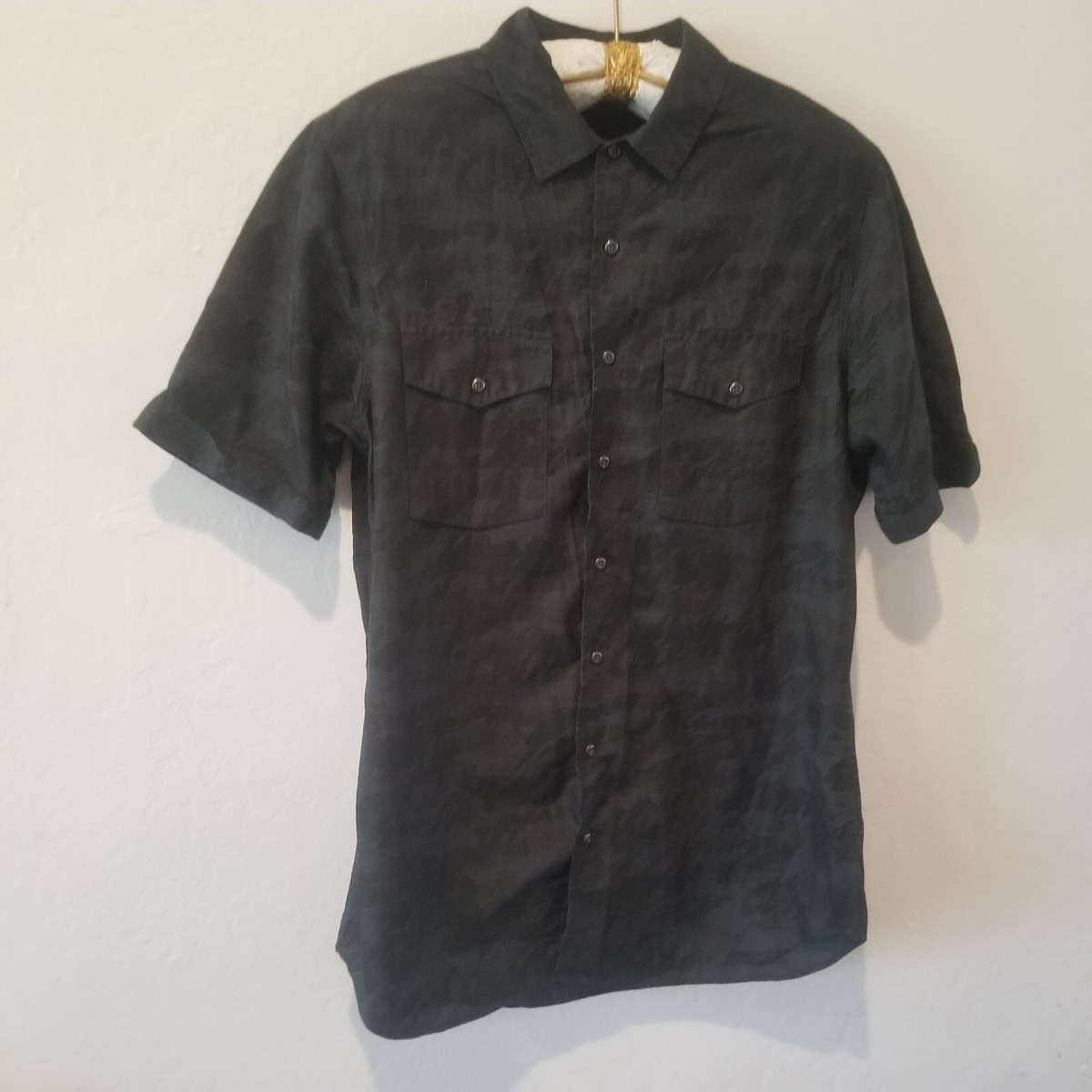 Wings + Horns Men Large Casual Button Up Shirt Pockets Cotton 