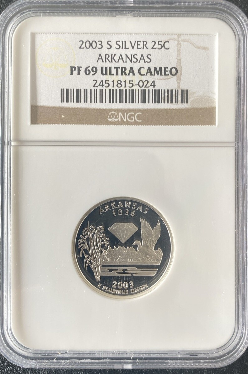 2003 S Silver 25c Arkansas State Quarter NGC PF 69 Ultra Cameo