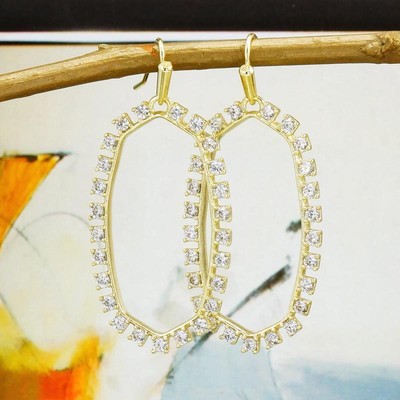 NWT Kendra Scott Elle Open Frame Crystal Earrings Gold Plated