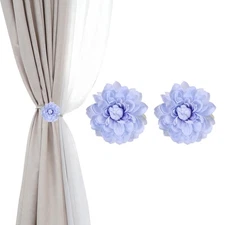 2 Pack Artificial Lotus Flower Curtain Tiebacks Clips, Sky Blue