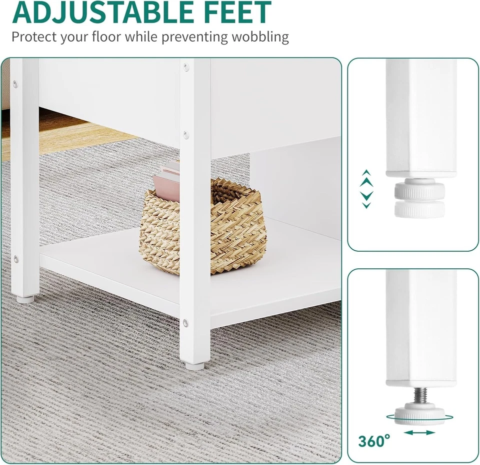 Table Basse Relevable avec Rangement 2 Niveaux Hauteur Réglable Blanc & Gris - Photo 2/4